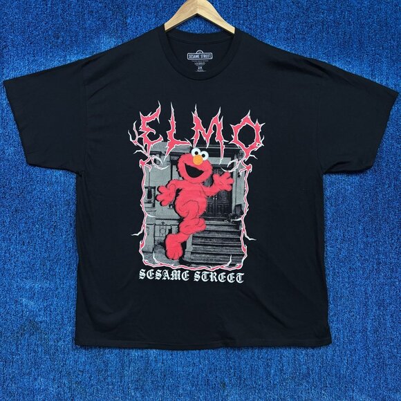 Elmo Sesame Street Heavy Metal Band Font Spell-out Tee 2X - Picture 1 of 4